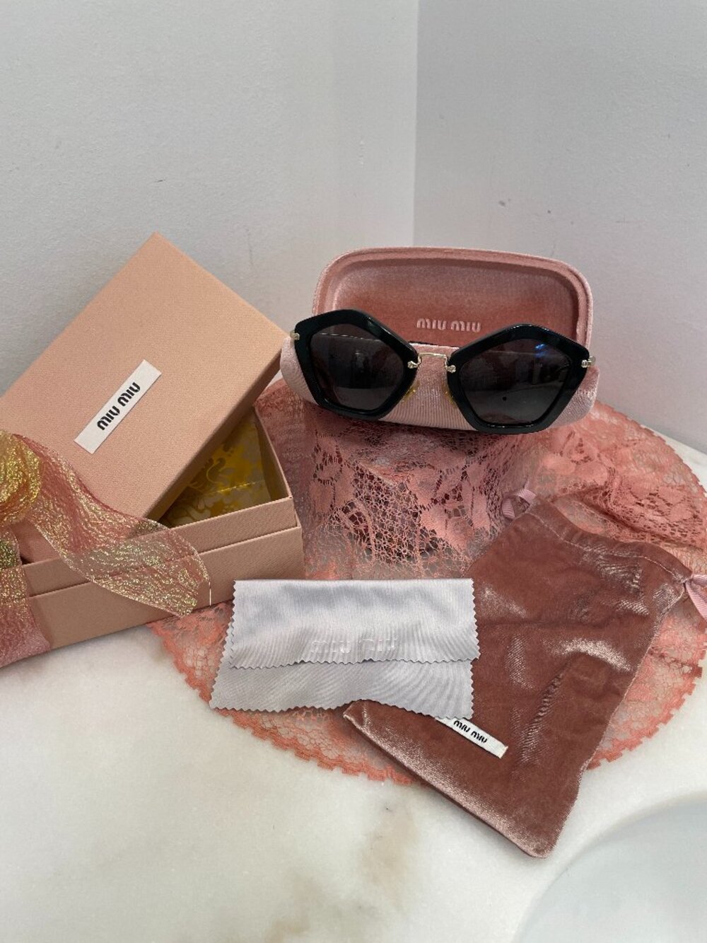 MIU MIU Women's Glossy Black Pentagonal Sunglasses SMU060 Limited Edition HTF